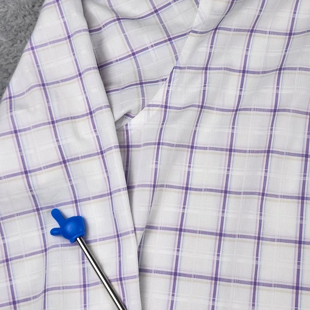 Banana Republic Button Down Mens XL White Purple Plaid‎ Non-Iron Classic Fit